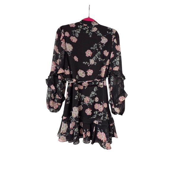 Blue Life Floral Black Chiffon Sheer Ruffle Long-Sleeve Mini Dress - Picture 10 of 16